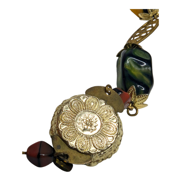 Western Germany Pressed Multi Colored Beaded Gold Tone 22in Necklace Vtg - Picture 3 of 8